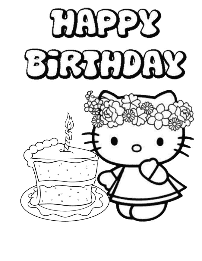Hello Kitty Coloring Page Happy Birthday