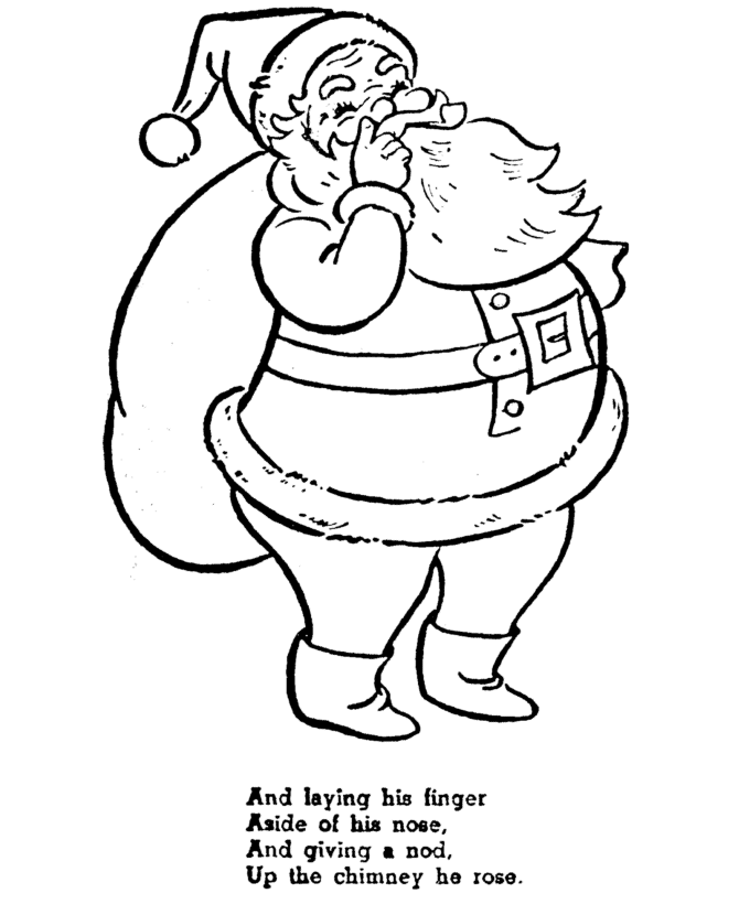 Night Before Christmas coloring pages | Christmas story coloring pages -  And laying his finger, Aside of his nose | HonkingDonkey