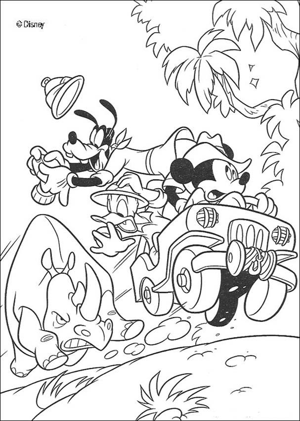 Mickey Mouse coloring pages - Dangerous rhinoceros and Mickey Mouse