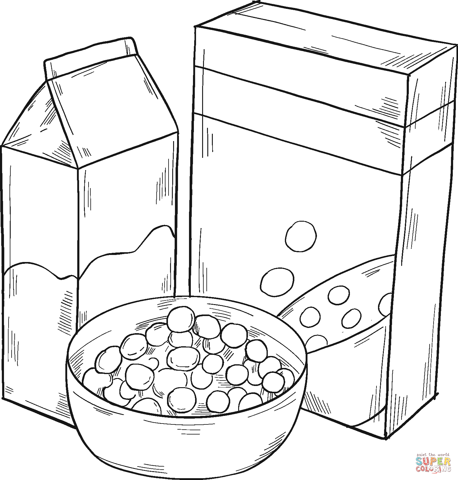 Cereal Boxes and Bowl coloring page | Free Printable Coloring Pages