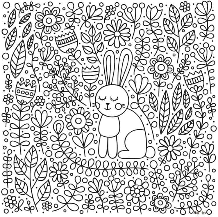 Cute Bunny with Flowers Coloring Page | Skip To My Lou