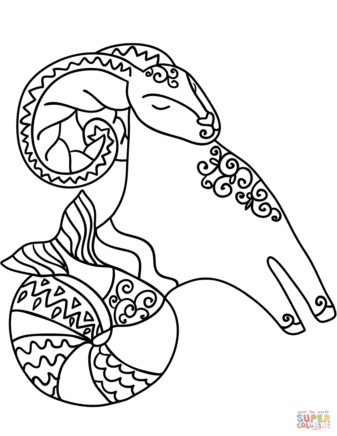Capricorn zodiac sign coloring page | Free Printable Coloring Pages