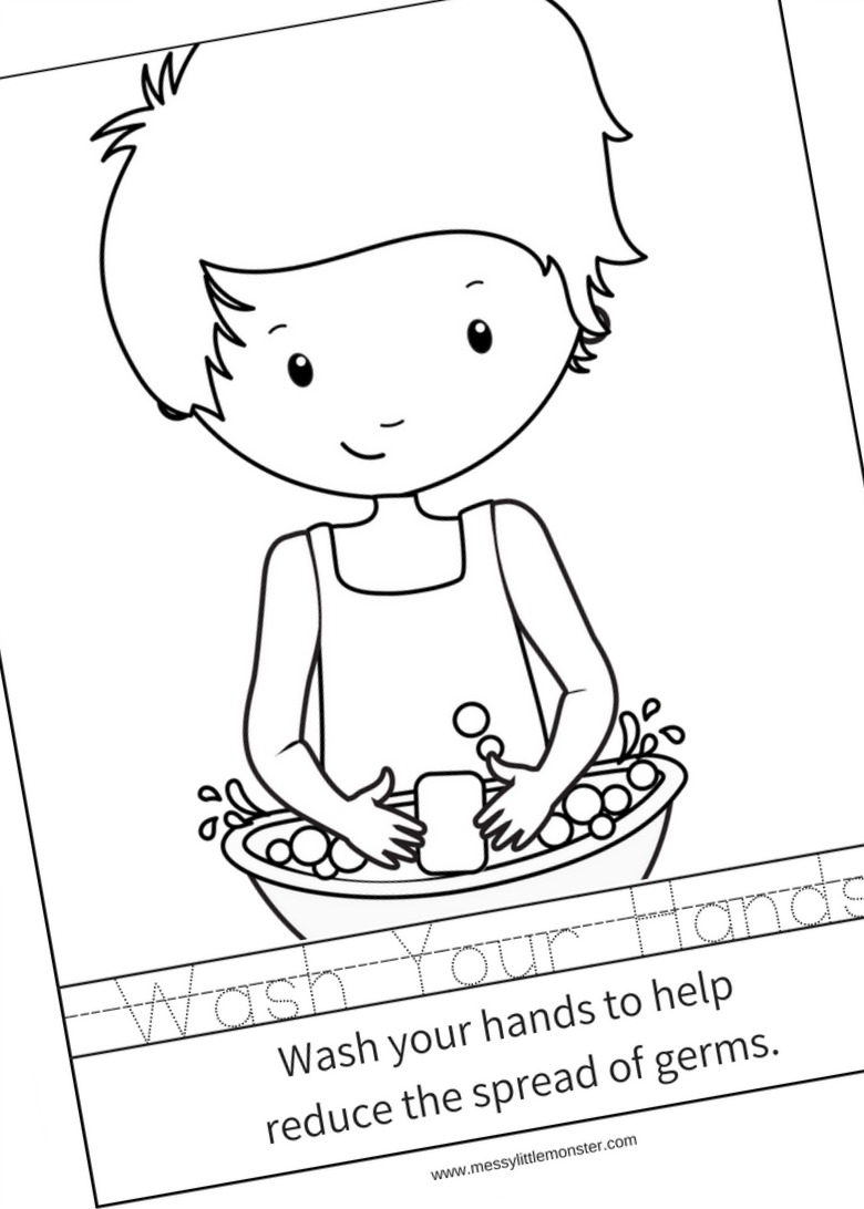 Hand Washing Colouring Page & Activity for Kids - Messy Little Monster