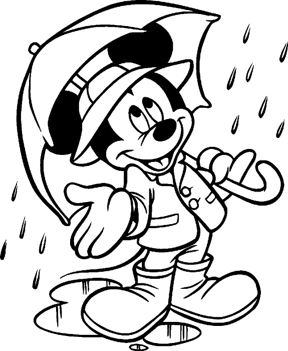 Mickey In A Rainy Day Disney Coloring Pages - Coloring Cool