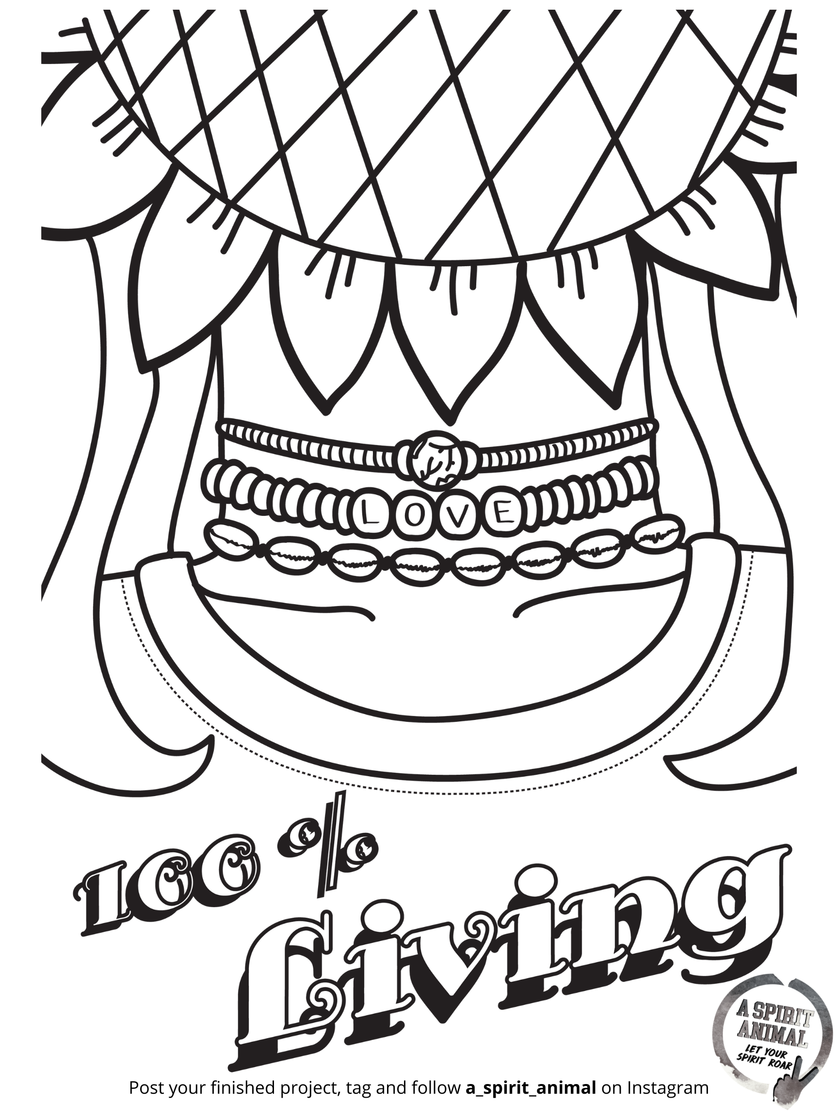 100% Living VSCO Girl Coloring Page - a Spirit Animal