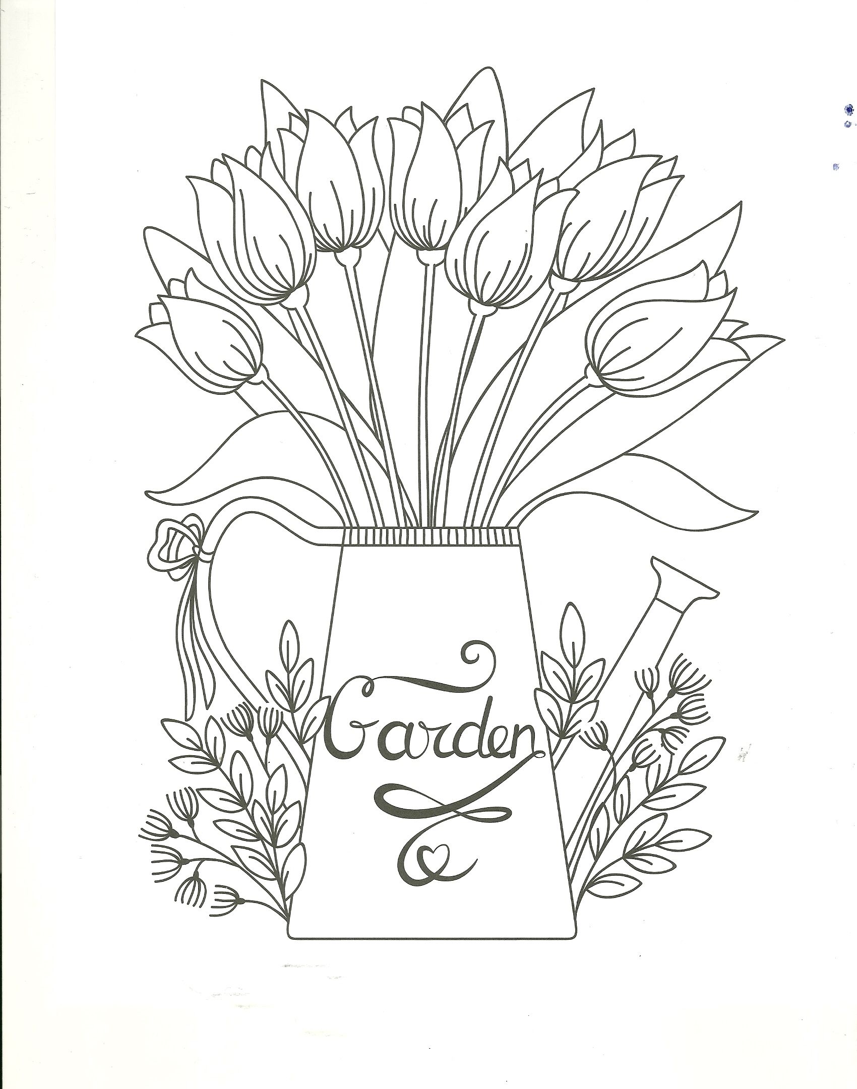 Garden watering can floral coloring page | Cool coloring pages, Coloring  pages, Embroidery patterns