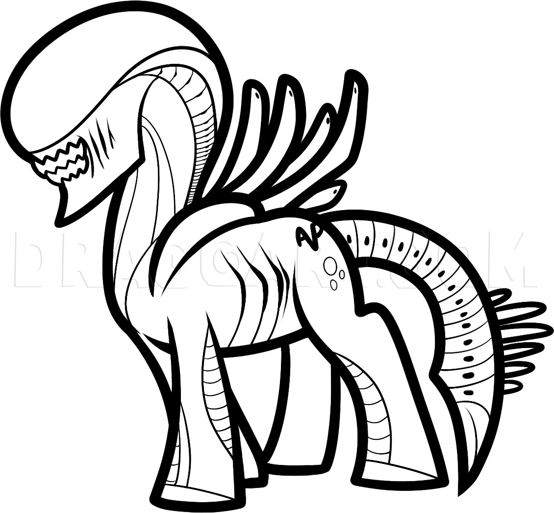How to Draw an Alien Pony, Xenomorph Pony, Coloring Page, Trace Drawing