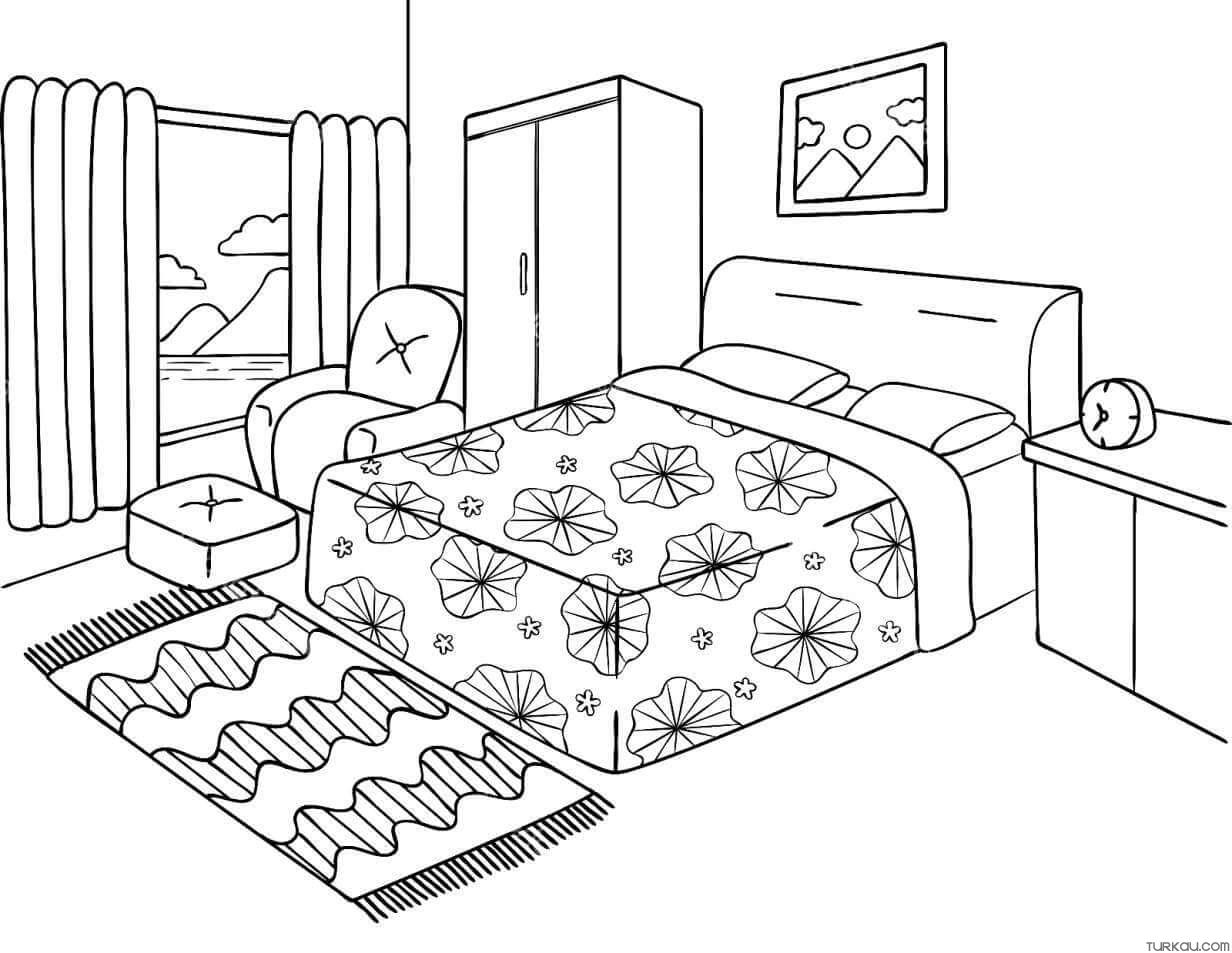 Modern Bedroom Coloring Page For Kids » Turkau