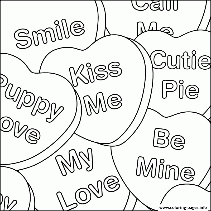 Valentine Heart My Love Kiss Be Mine Coloring Pages Printable