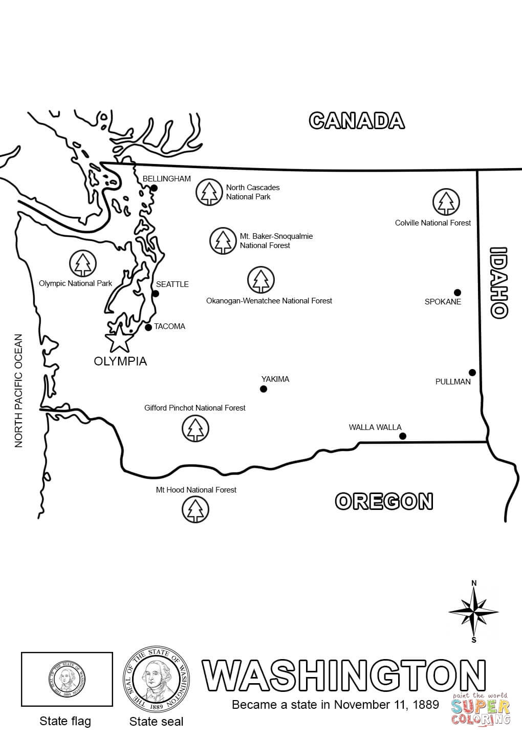 Washington State Map coloring page | Free Printable Coloring Pages