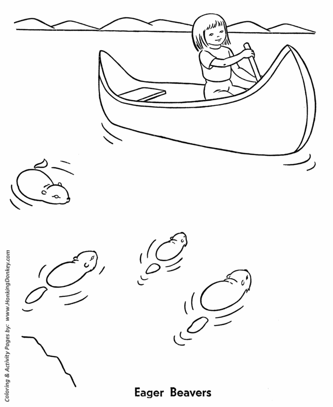 Summer Coloring - Kids Canoeing on a Lake Coloring Page Sheets of 