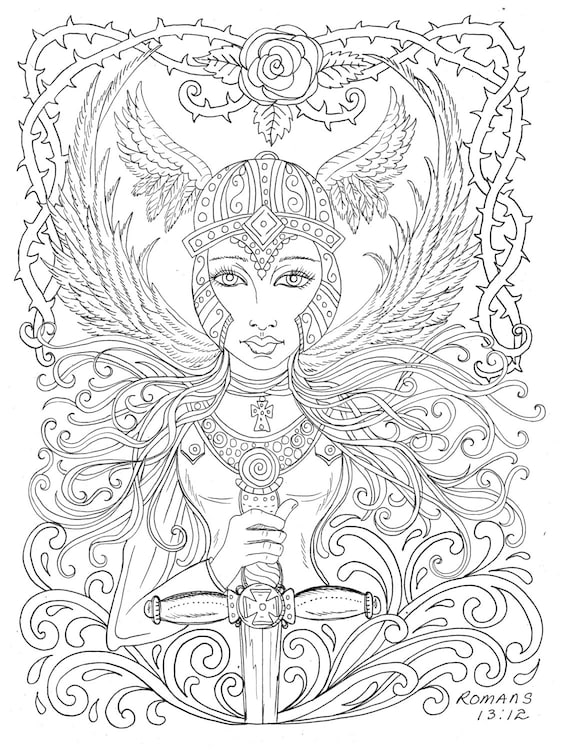 Warrior Angel Coloring Page Adult Christian Color | Etsy