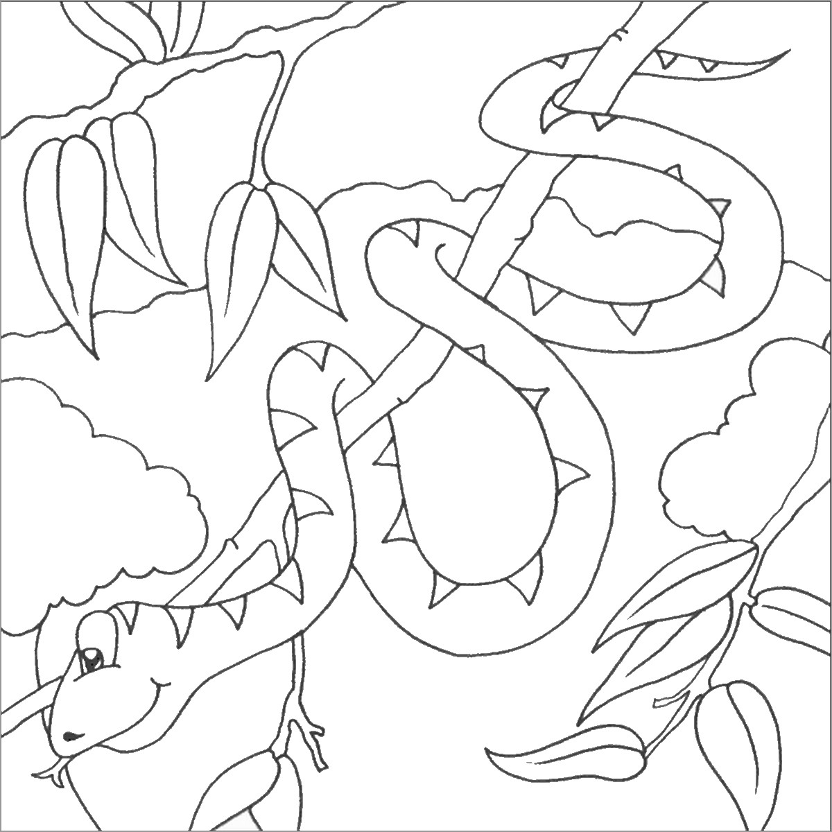 Snake On the Branch Tree Coloring Page - ColoringBay