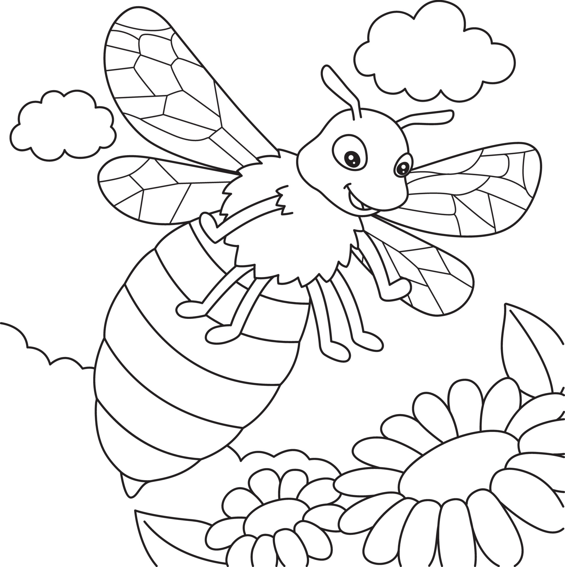 Bee Coloring Page for Kids 5073760 Vector Art at Vecteezy