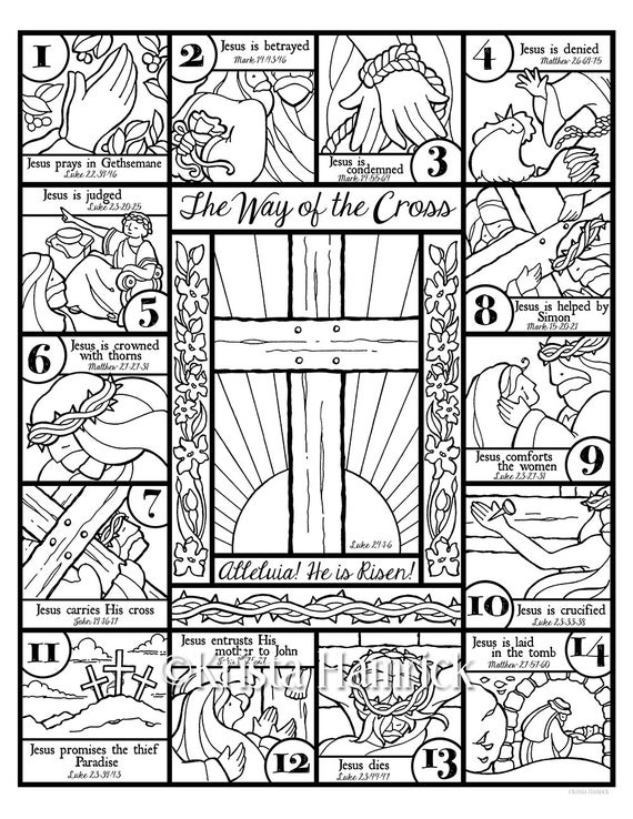 The Way of the Cross coloring page and bookmarks | Etsy