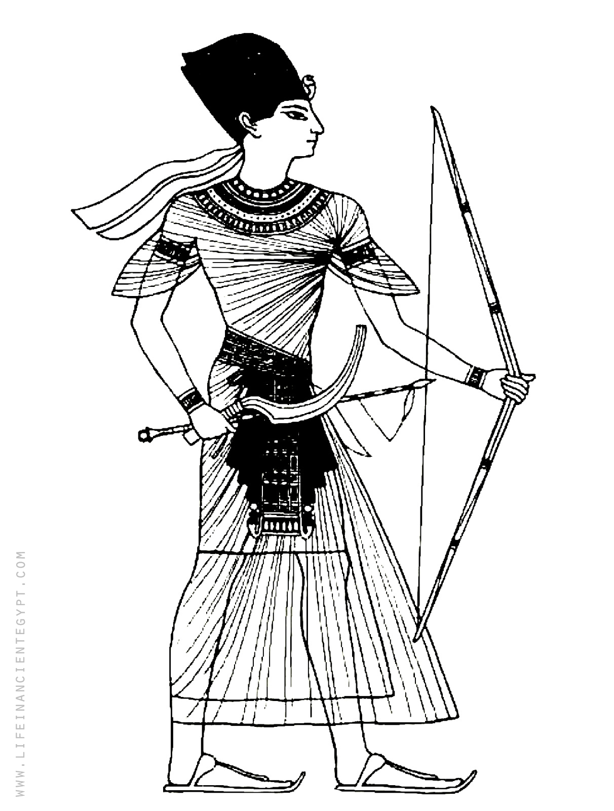 Ancient Egypt Coloring Page: Man with Dagger and Bow and Arrow