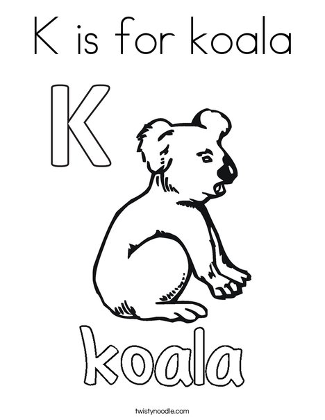 K is for koala Coloring Page - Twisty Noodle