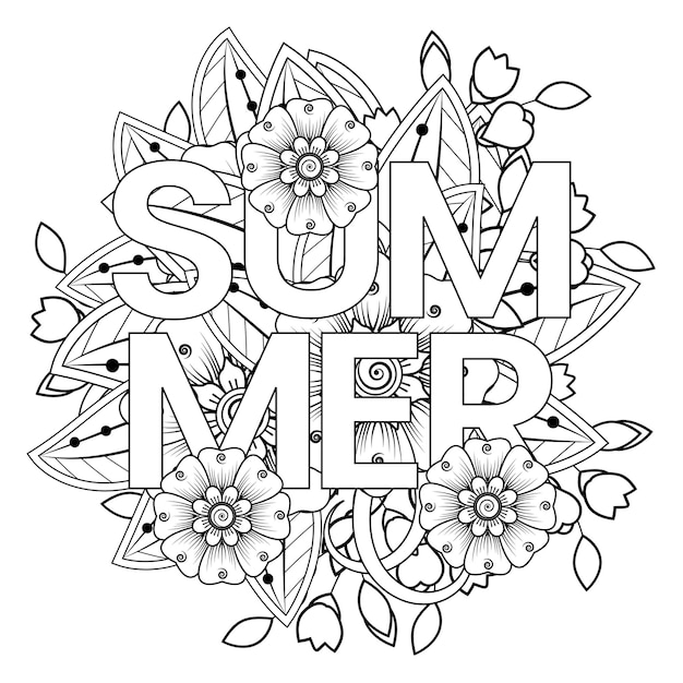 Premium Vector | Summer coloring book page with mehndi flower