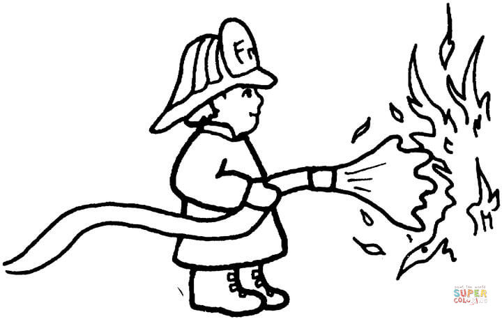 Fireman Puts Out the Fire coloring page | Free Printable Coloring Pages