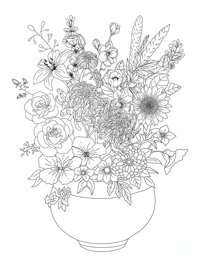 Flower Vase Coloring Page Drawing by Lisa Brando