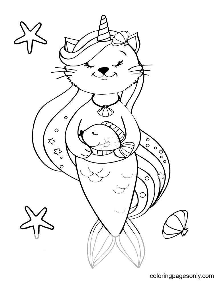 Mermaid Cat Unicorn Coloring Page Cat Coloring Page Page For Kids And ...