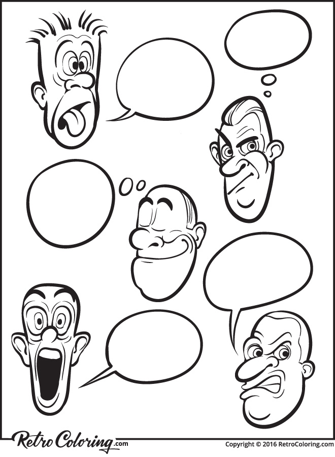 Emotional faces coloring pages download and print for free