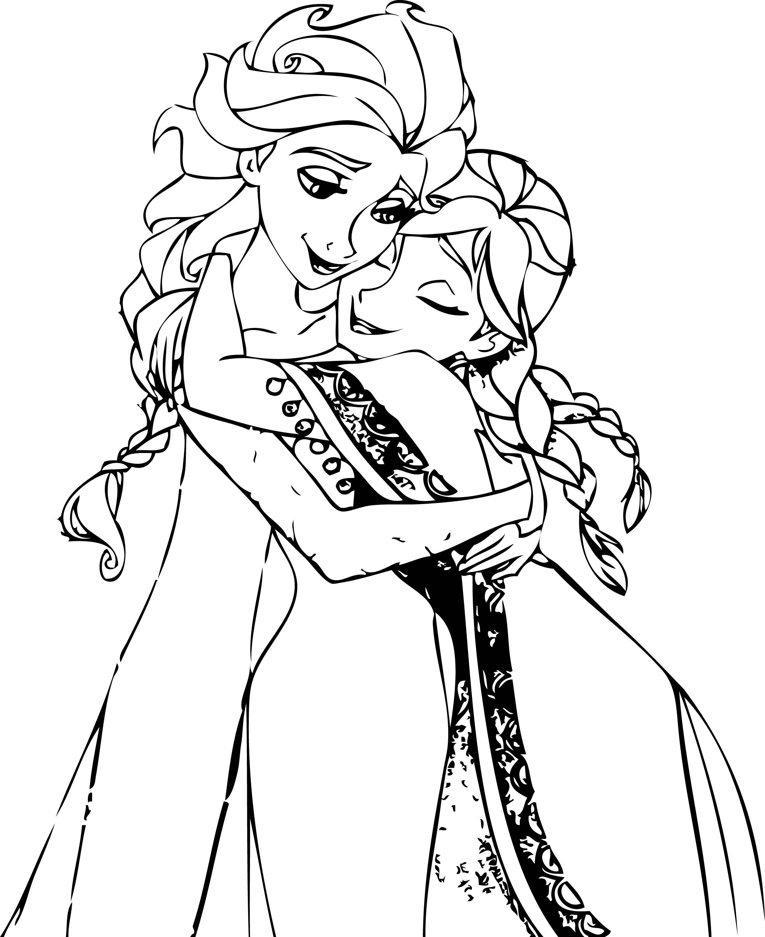 Elsa_And_Anna_Hug_Coloring_Pages | Wecoloringpage