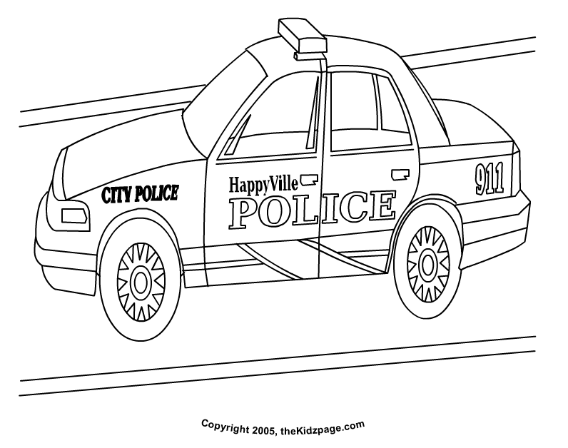 Police Car - Free Coloring Pages for Kids - Printable Colouring Sheets