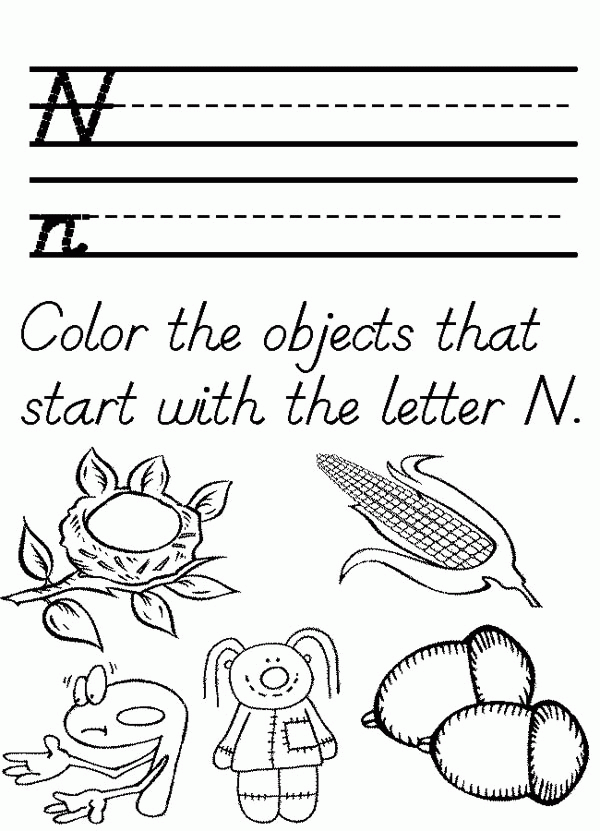 Words Starts with Letter N Coloring Page: Words Starts with Letter ...