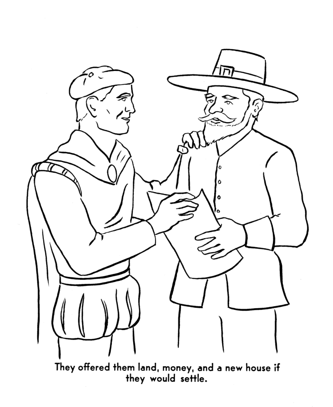 Pilgrims First Thanksgiving Coloring Page - Trading company offers 