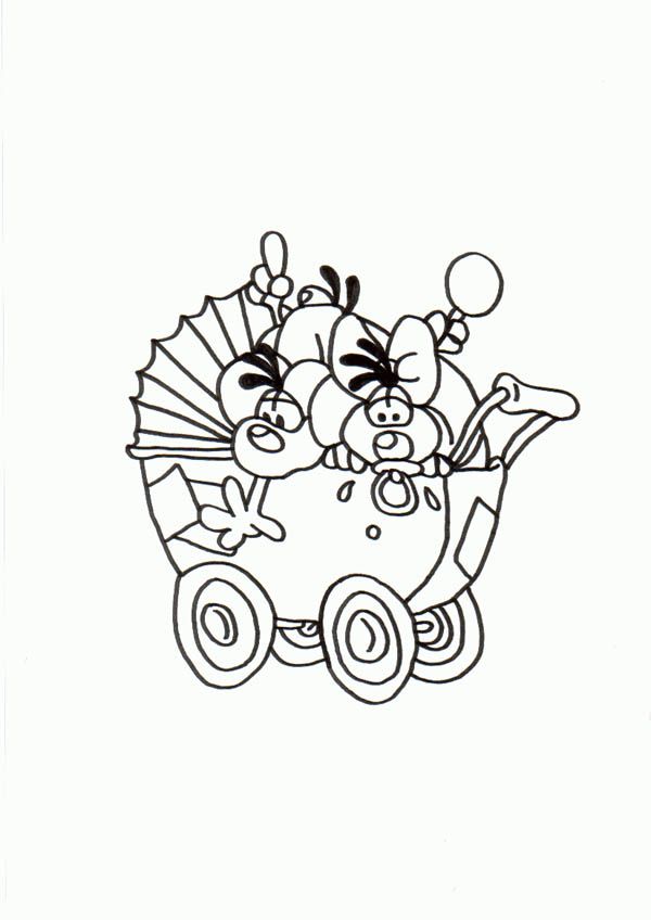 Diddl and Diddlina on Babycart Coloring Pages : Batch Coloring