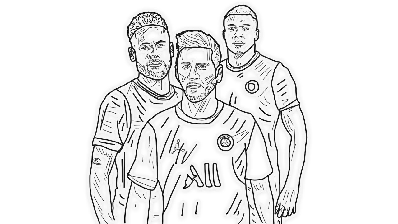 How to draw Leo Messi, Kylian Mbappé,Neymar Paris Saint Germain - YouTube
