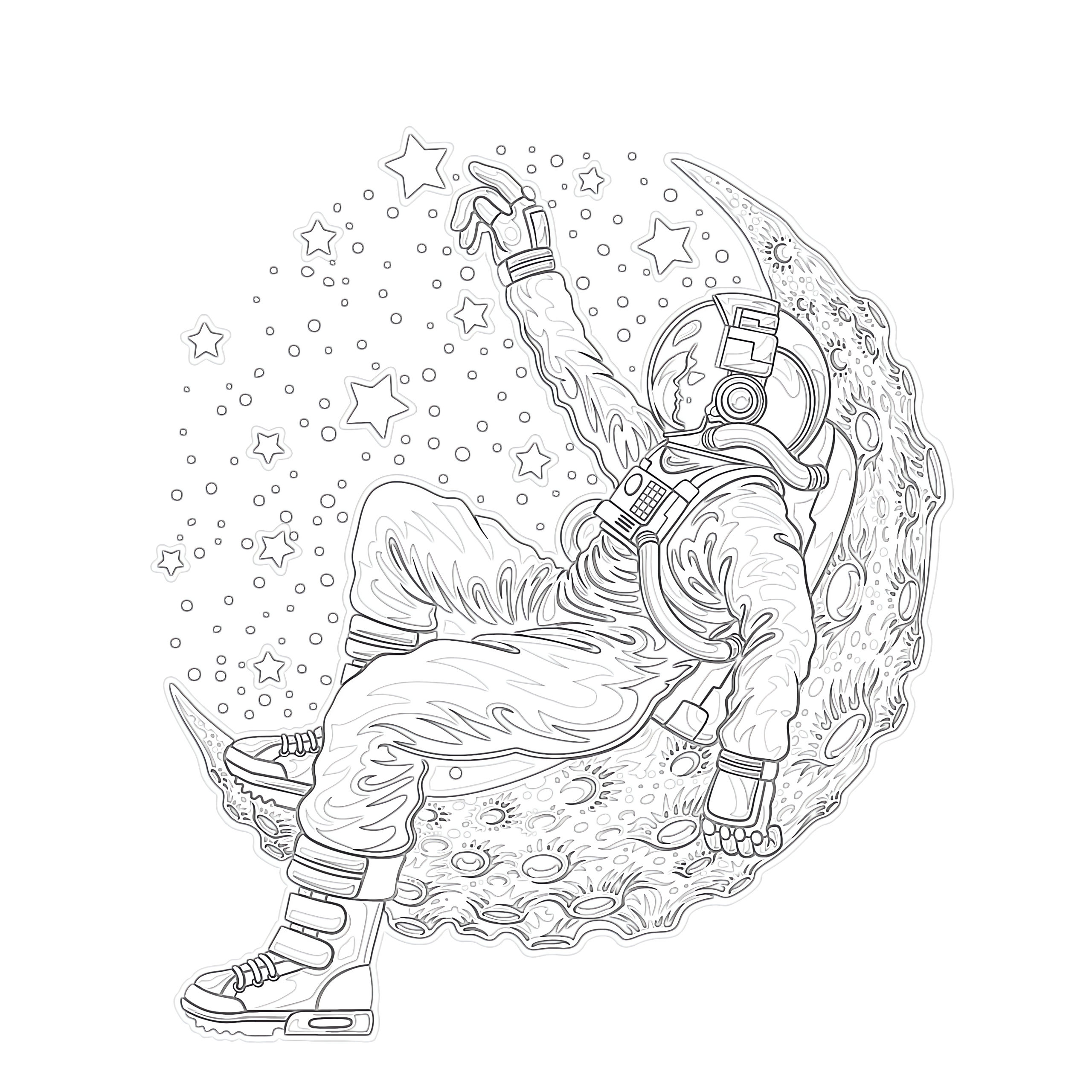 Astronaut Lying On The Moon coloring page - Mimi Panda
