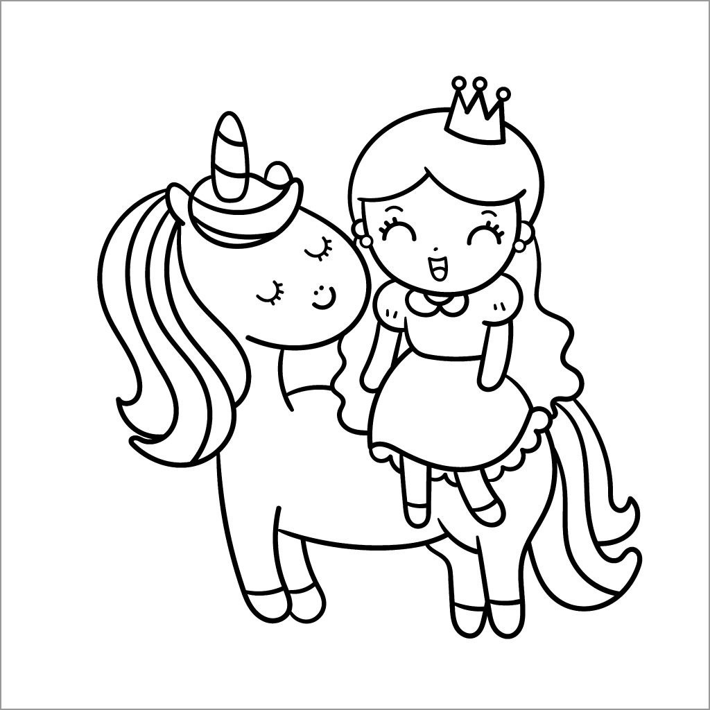 Unicorn And Princess Girl Coloring Page   ColoringBay   Coloring Home