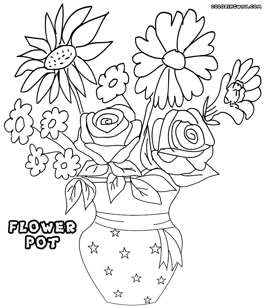 Coloring pages flowers in flower pots