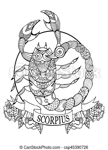Scorpio zodiac sign coloring book vector illustration. tattoo stencil.  black and white lines. lace pattern. | CanStock