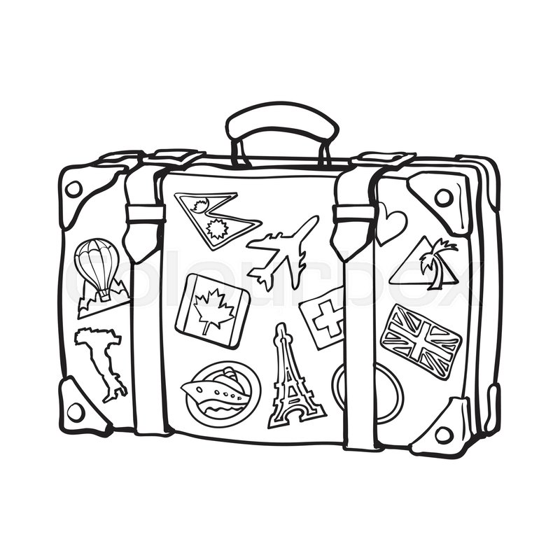 Hand drawn retro style travel suitcase ... | Stock vector | Colourbox