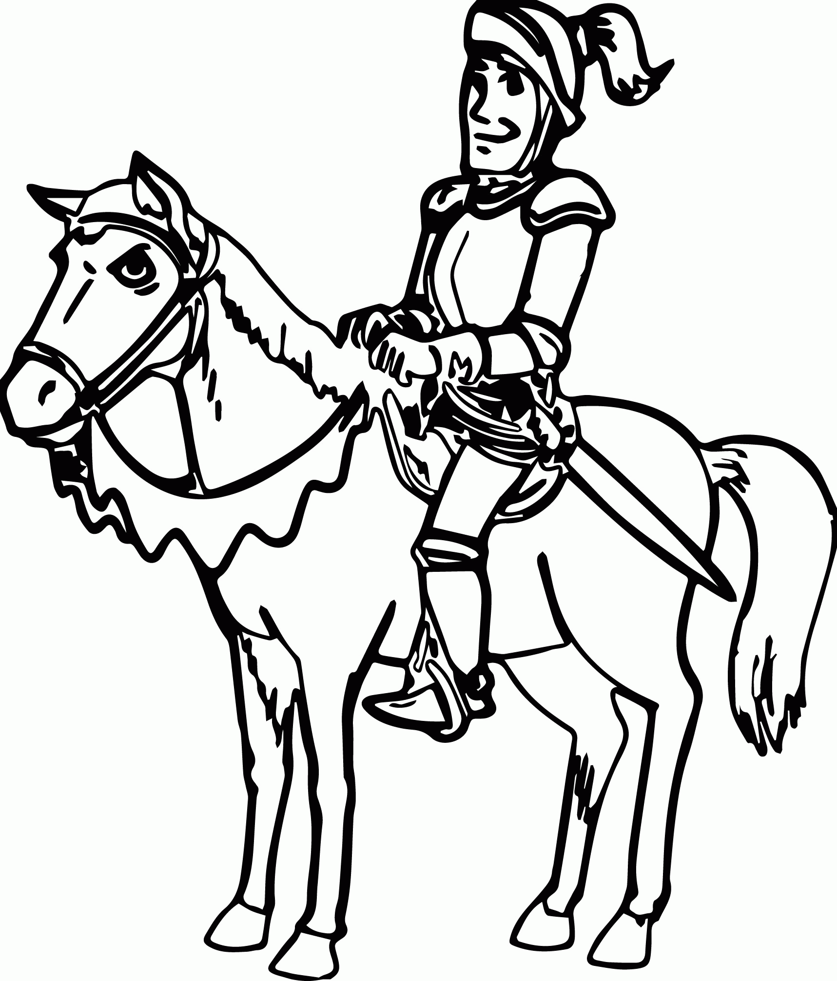 Cartoon Horse With Knight Coloring Page One Page | Wecoloringpage