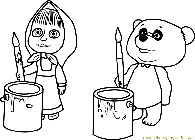 Masha and Panda Coloring Page - Free Masha and the Bear Coloring Pages :  ColoringPages101.com