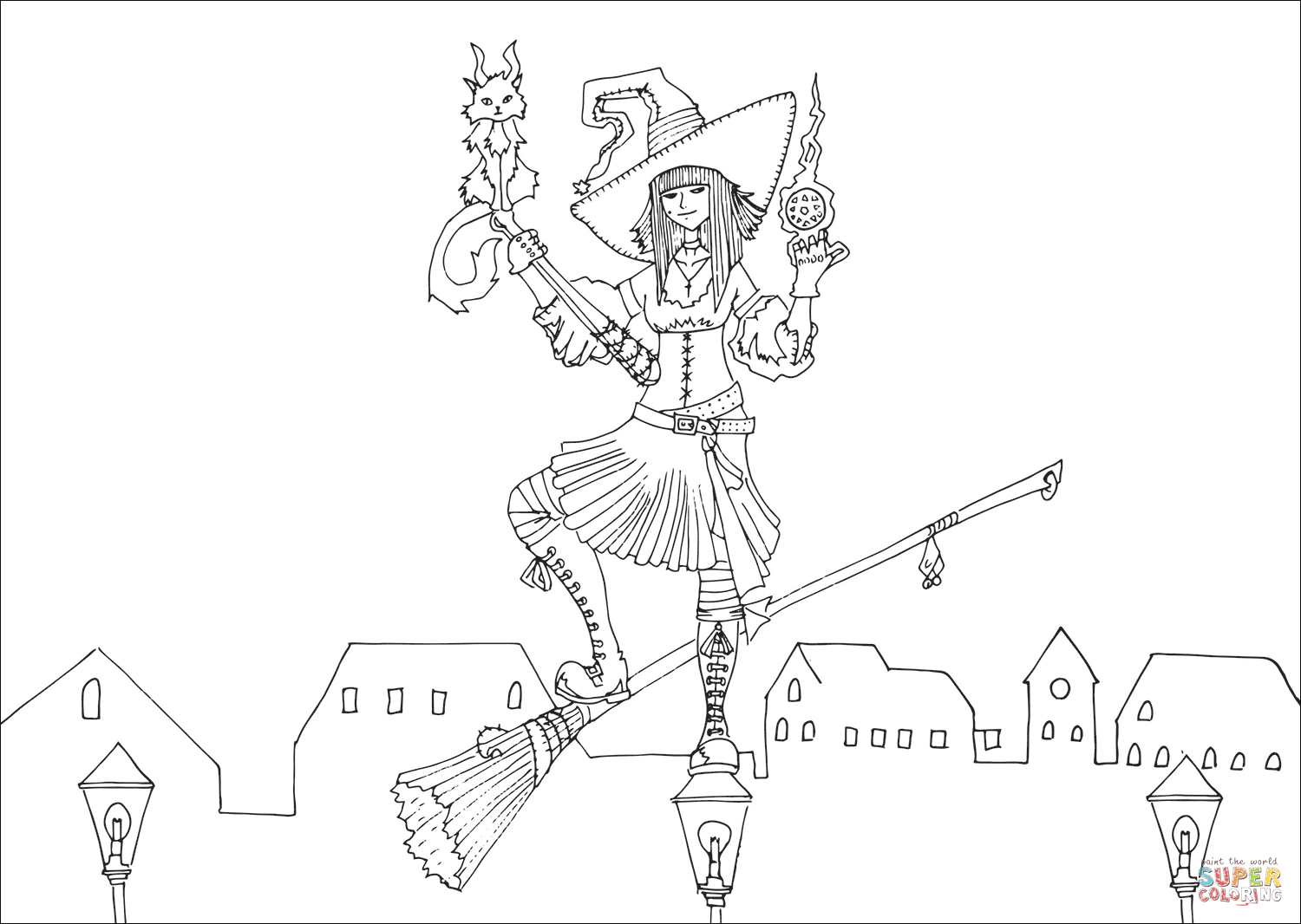 Goth Steampunk Witch coloring page | Free Printable Coloring Pages