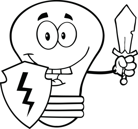 Light Bulb Guarder with Shield and Sword coloring page | Free Printable Coloring  Pages