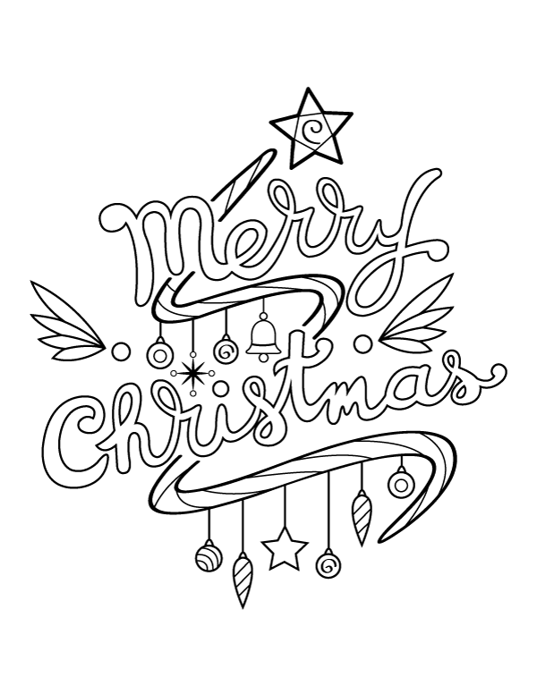 Printable Cursive Merry Christmas Coloring Page