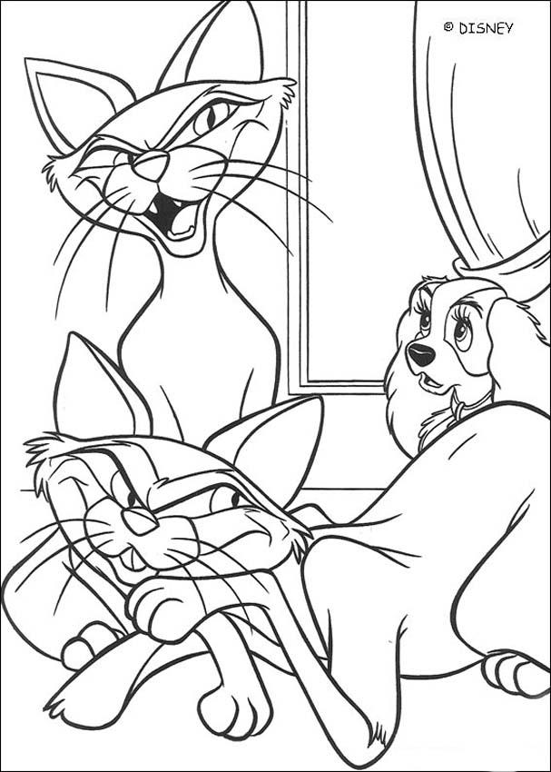 Lady and the Tramp coloring book pages - Siamese cats