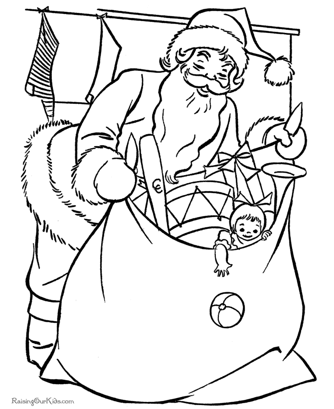 Free printable Santa Claus coloring pages - Bag of Toys