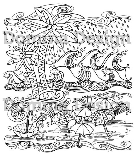 Adult Coloring Page Hurricane at the Beach Digital | Etsy