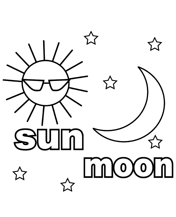 English vocabulary - sun & moon printable educational worksheet