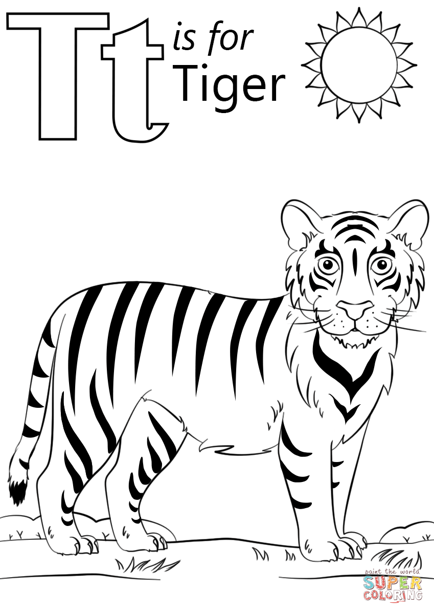 T is for Tiger coloring page | Free Printable Coloring Pages
