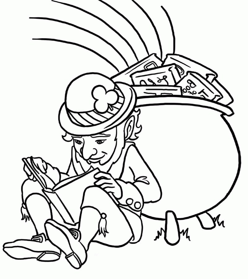 Leprechaun Read A Book Coloring Page For Kids - Kids Colouring ...