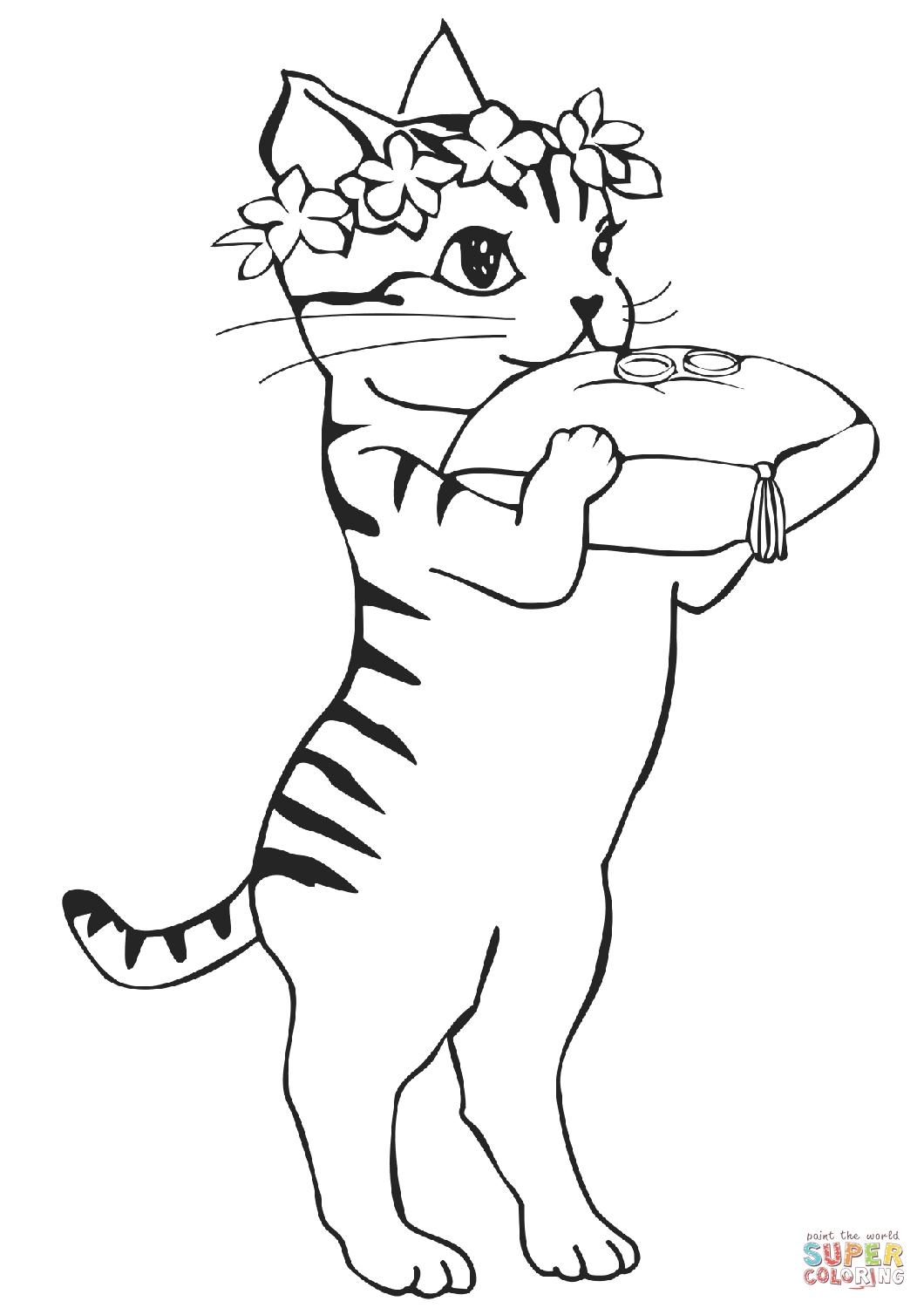 Ring Bearer Cat with Ring Pillow coloring page | Free Printable Coloring  Pages