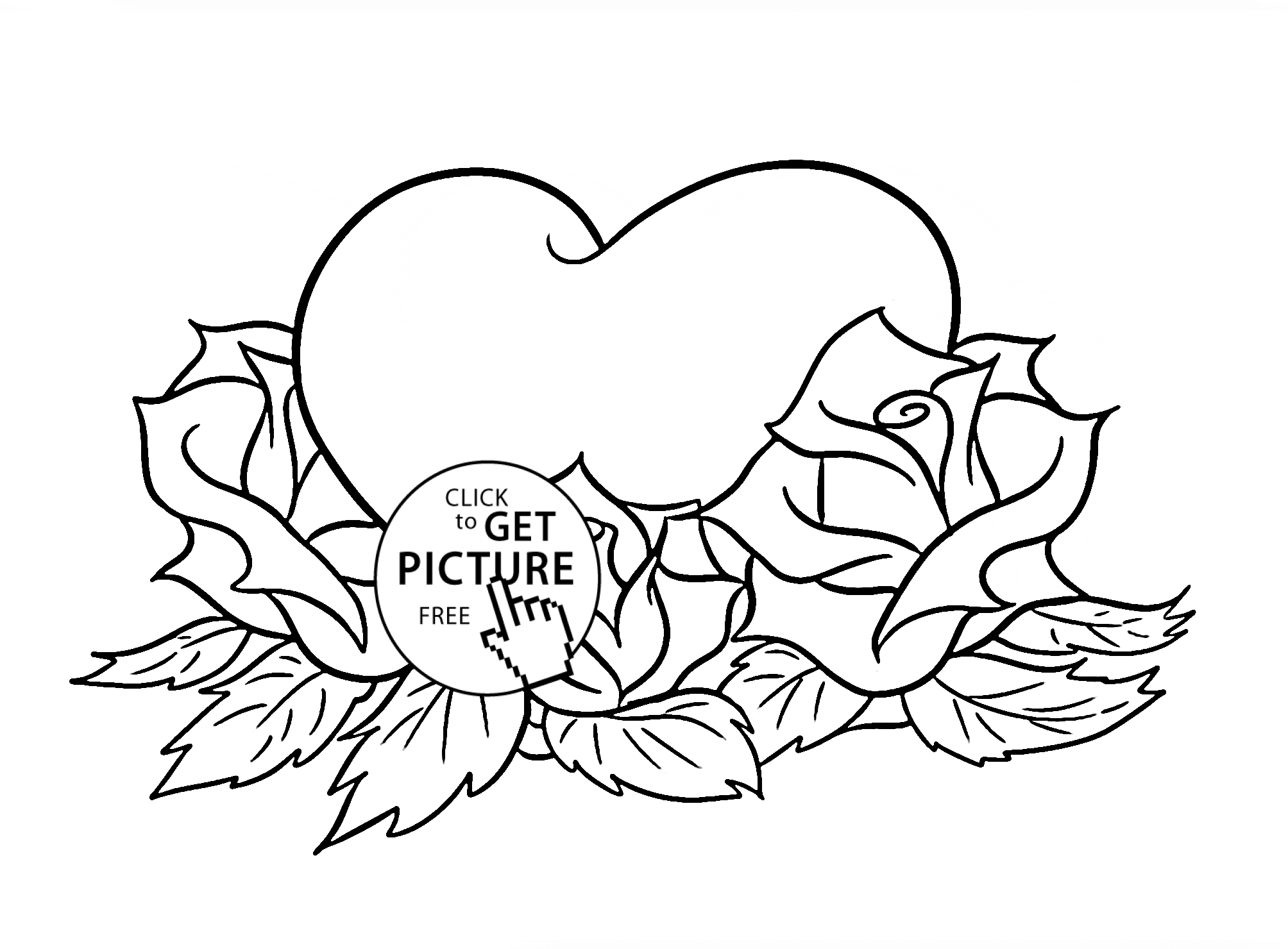 Beautiful Roses And Heart Coloring Page For Kids, Flower Coloring ...
